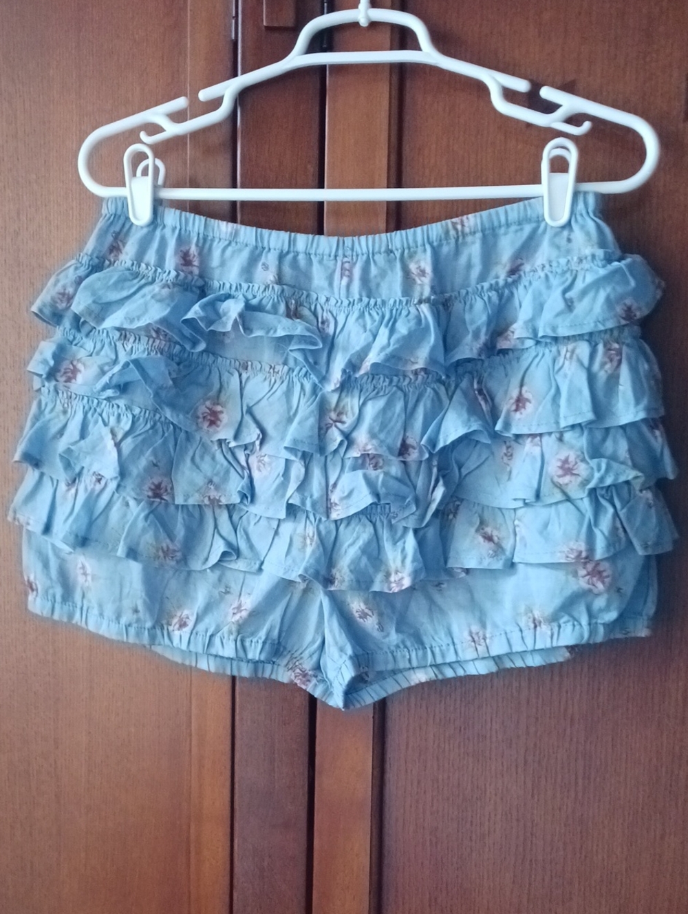 NEW! Free People "Ruffle Up Bloomers" Light Blue Ruffle Floral High-Waist Shorts